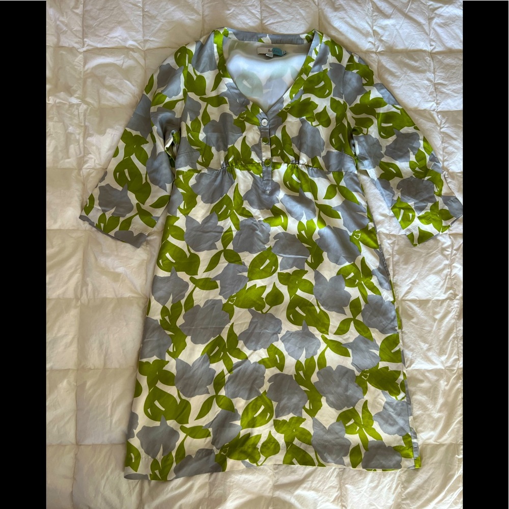 BODEN  Easygoing 100% Silk Green Floral Lined Dress Size US 10L 10 Long